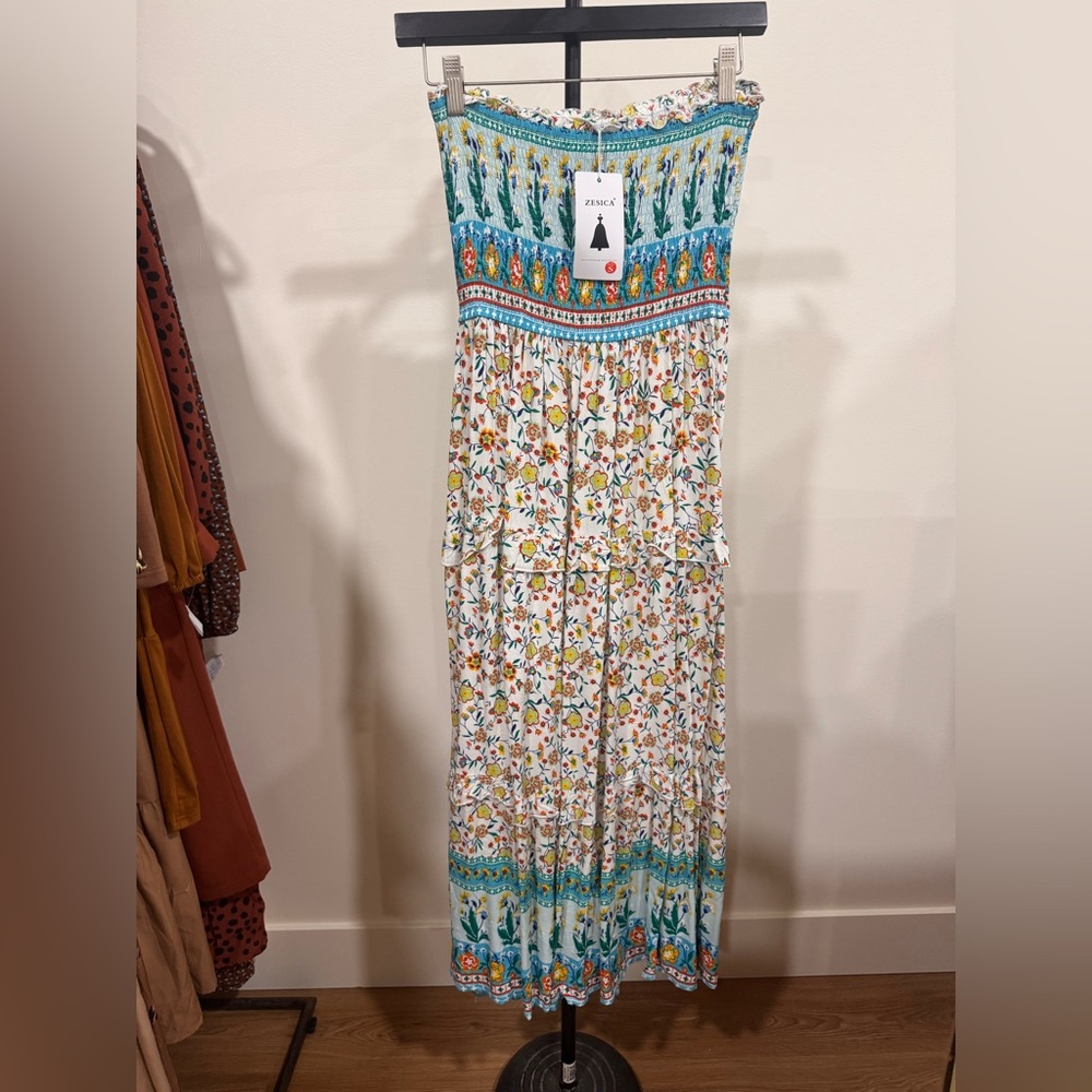 NWT Floral Boho Maxi Dress with Green Accents S - Picture 12 of 12